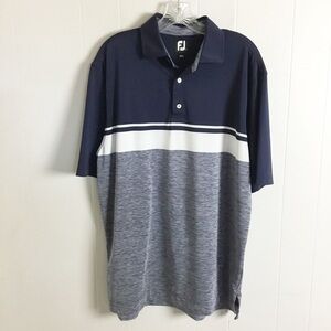 Footjoy FJ Mens White Blue Stripes Short Sleeve Polo Shirt Golf Size Large L